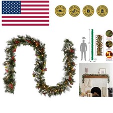 9 ft Pre-Lit Wintry Pine Flocked Artificial Christmas Garland, Christmas Deco...