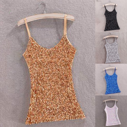 Tank Tops Clubwear Cocktail Comfortable Glitter Sequin Sleeveless Soft - Picture 2 of 23
