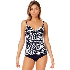 Anne Cole Women Zebra Shadow Printed Underwire Swim Tankini Top Size 32DD/34D