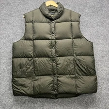 Lands' End Puffer Vest Men's XL Olive Green Quilted Insulated Full Zip Pockets