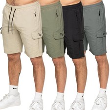 Enzo Mens Cargo Shorts Elasticated Waist Poly Casual Half Pants