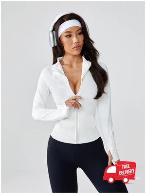 Damen Yoga Crop Top Slim Fit Gym Shirt Langarm Basisschicht sportliches Oberteil