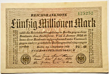 Deutsches Reich 50 Millionen  Mark 1923  Papiergeld Banknoten Geldschein echt