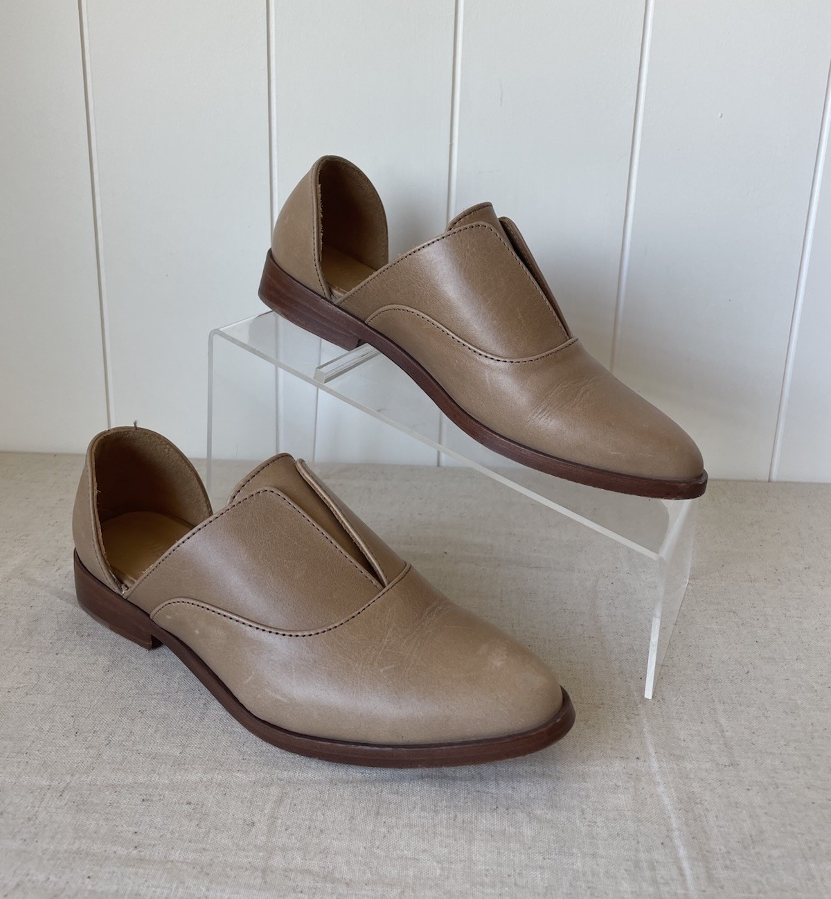 Nisolo Emma D'Orsay Oxford Flats In Almond Light Beige Leather Women's Size 6.5