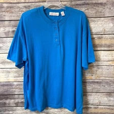 Vintage 90s Lane Bryant Venezia T-Shirt 22/24 Blue Half Button Short Sleeve Top