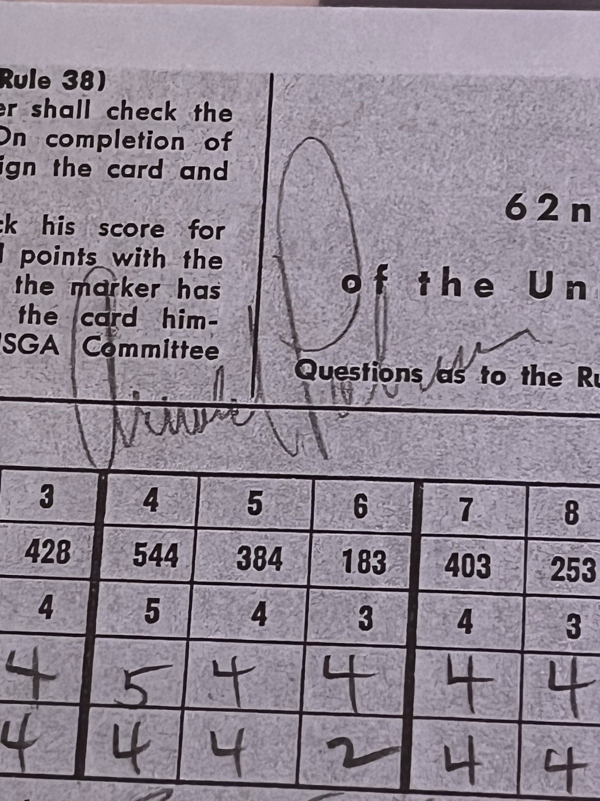 Jack Nicklaus & Arnold Palmer Signed Used Scorecard 62nd Open Championship USGA.