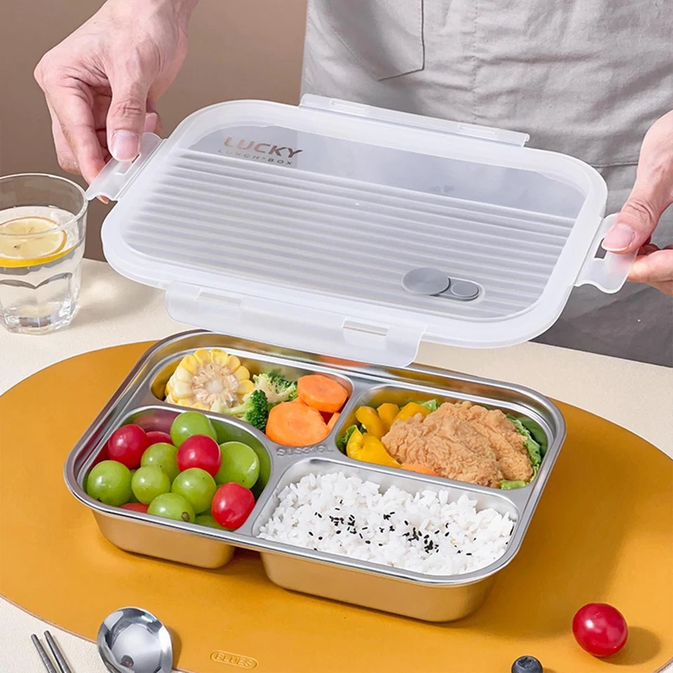 Contenedor de comida sellado para ensalada de frutas y ensaladas de 4/5 rejillas 304 de acero inoxidable Bento Foto 4 de 4