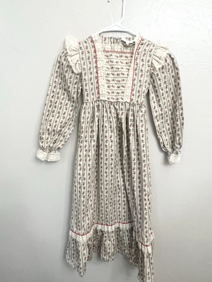 Vestido Hippy Vintage Años 70 Cenicienta Calico Floral Pradera Niñas Talla 6 6X Encaje Foto 2 de 4