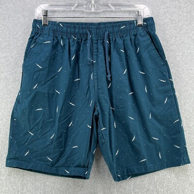 NWT Baoshiche Mens Casual Shorts Size 34 Blue Drawstring 8in Inseam Plant Design