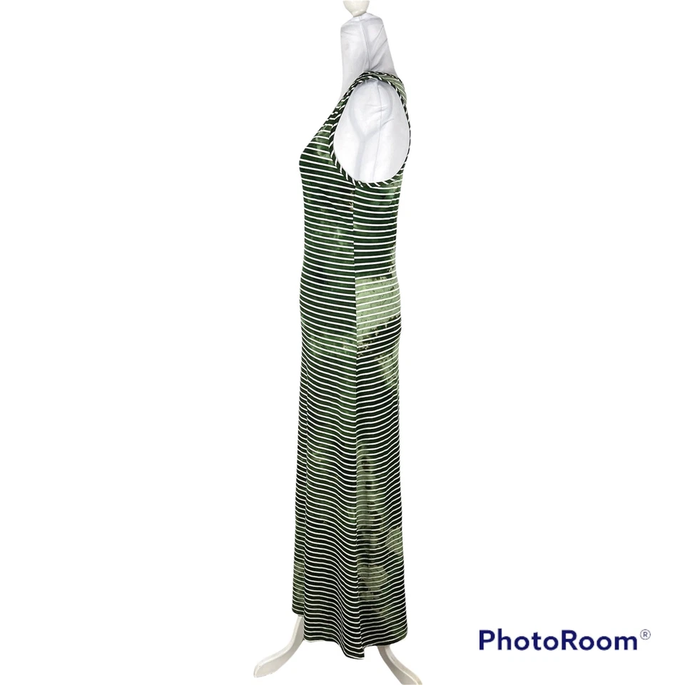 Maxi Vestido de Sol Jersey ALYN PAIGE NY Talla M Verde Sin Mangas Rayas Estampado Blanqueador Foto 2 de 4