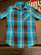 Boys Tony Hawk Dress Shirt Short Sleeves Size Small Blue Black White