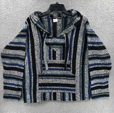 Men's Mexican Knit Pullover Hoodie Poncho Festival Hippy M