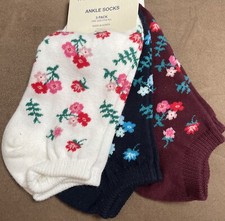 FLORAL ANKLE SOCKS 3-PAIR SET ONE SIZE
