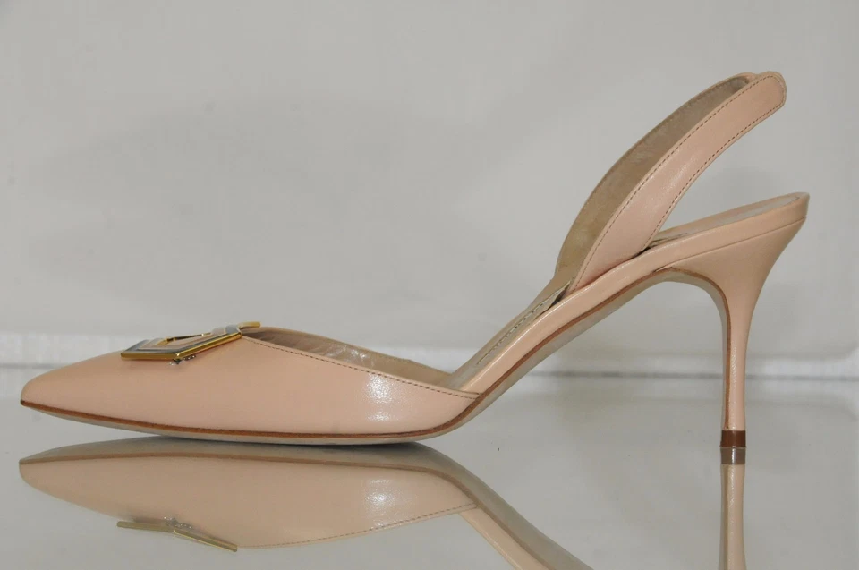 New MANOLO BLAHNIK  Carolyne Light Beige Nude Leather SHOES BB Heels 37 - Image 3 of 4