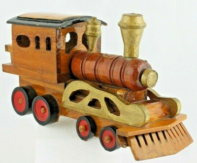 Wooden Locomotive Engine Factory Hand Assembled High Gloss 8 1/4'' Length New 