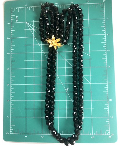 Collana doppio filo vintage vetro nero glitter scuro tono oro anni 50 60 metà secolo - Foto 5 di 6