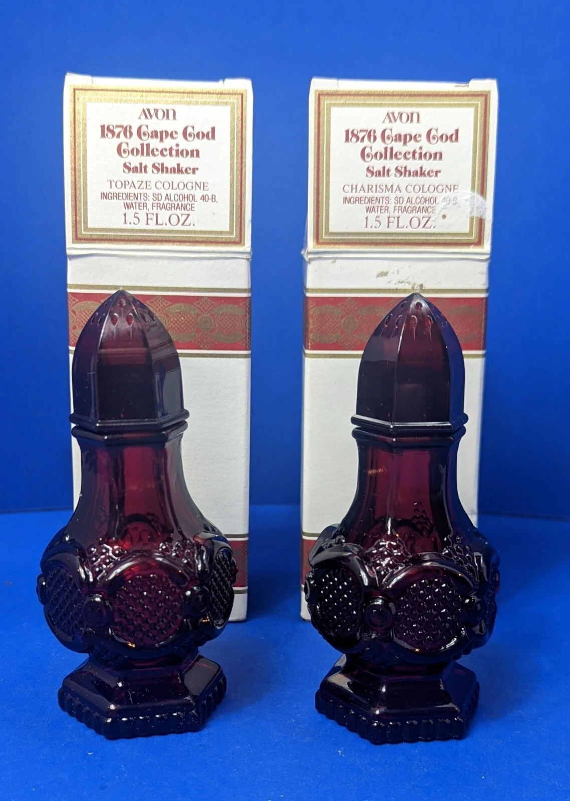 Vintage Avon – Cape Cod Collection Ruby Red – Salt Shaker Pair   1978