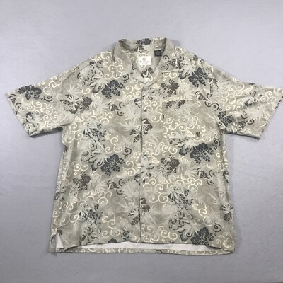 Paradise By Axis Hawaiian Camp Shirt Men's XL Tan Short Sleeve 100% Silk