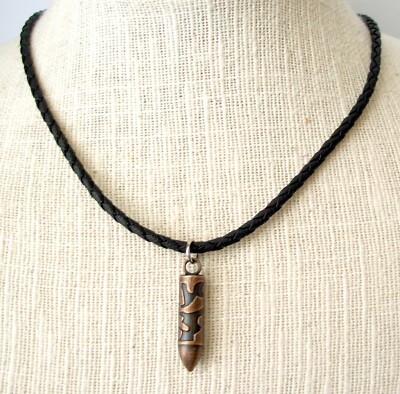 COLLAR CON COLGANTE BALA DE COBRE CORDON TRENZADO NEGRO