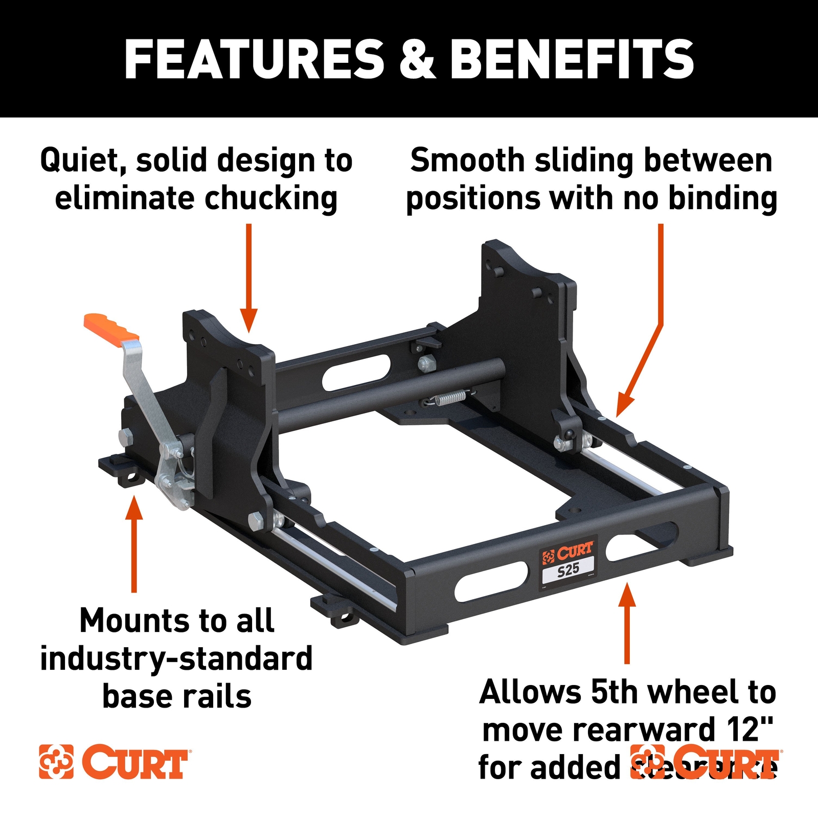 CURT 16574 S25 Sliding 5th Wheel Hitch Slider for Short Bed Trucks 25K