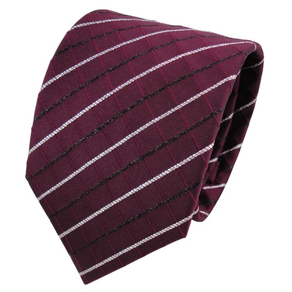 Tigertie Lurex Seidenkrawatte Rot Weinrot Silber Schwarz Gestreift - Krawatte-image