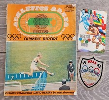 Athletics Arena Track & Field Magazine Olympics Mexico 1968 & Postcard & Patch