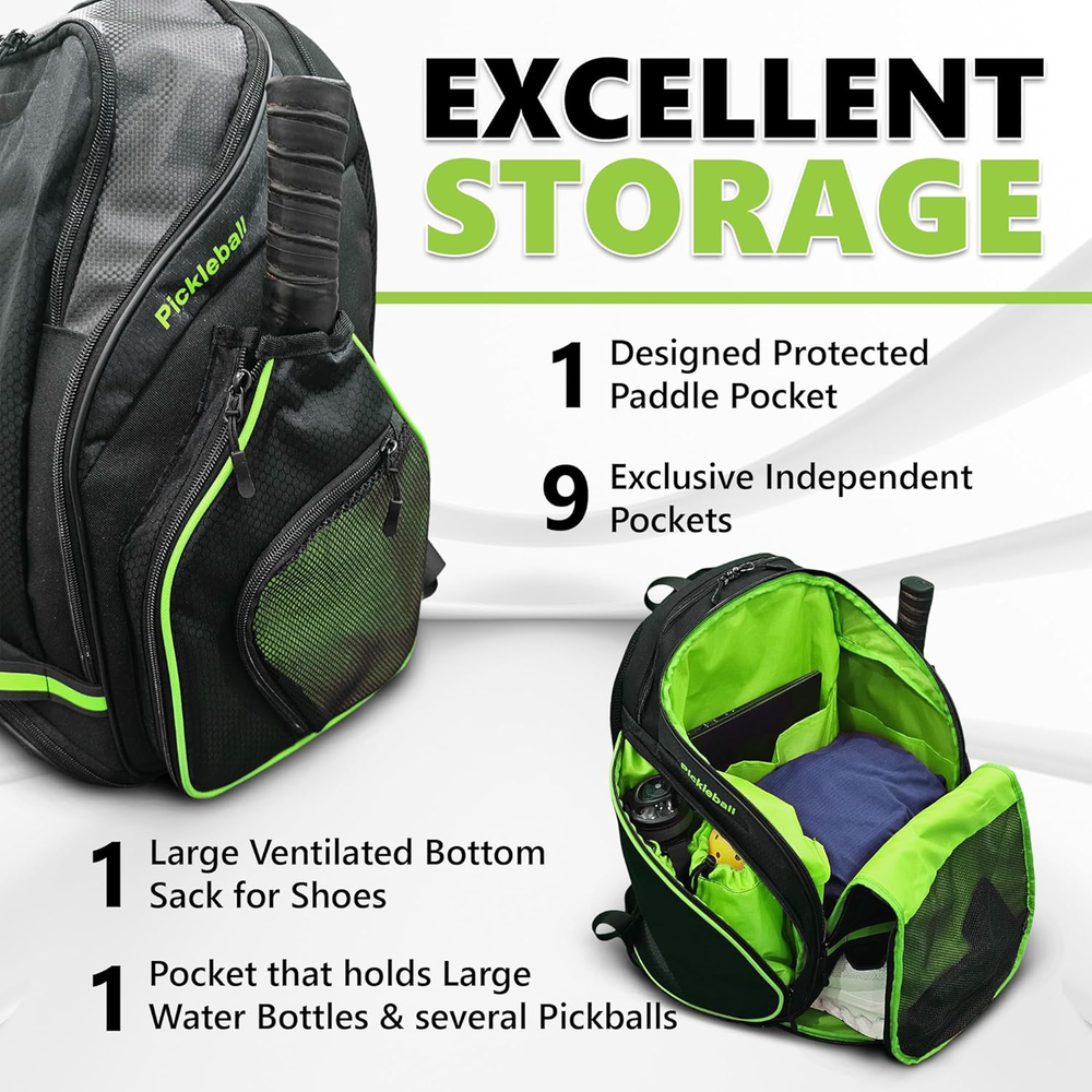 Large Pickleball Backpack with Padded Paddle Pockets & Ample Storage