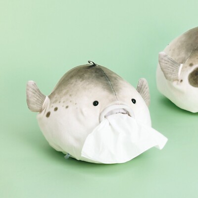 YOU＋MORE! Water-Spitting Puffer Fish Stuffed Tissue Case Length 24cm Japan New