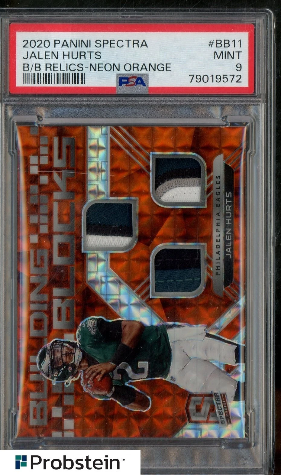 Jalen Hurts Panini Spectra Building Blocks Relics #BB11 Neon Orange