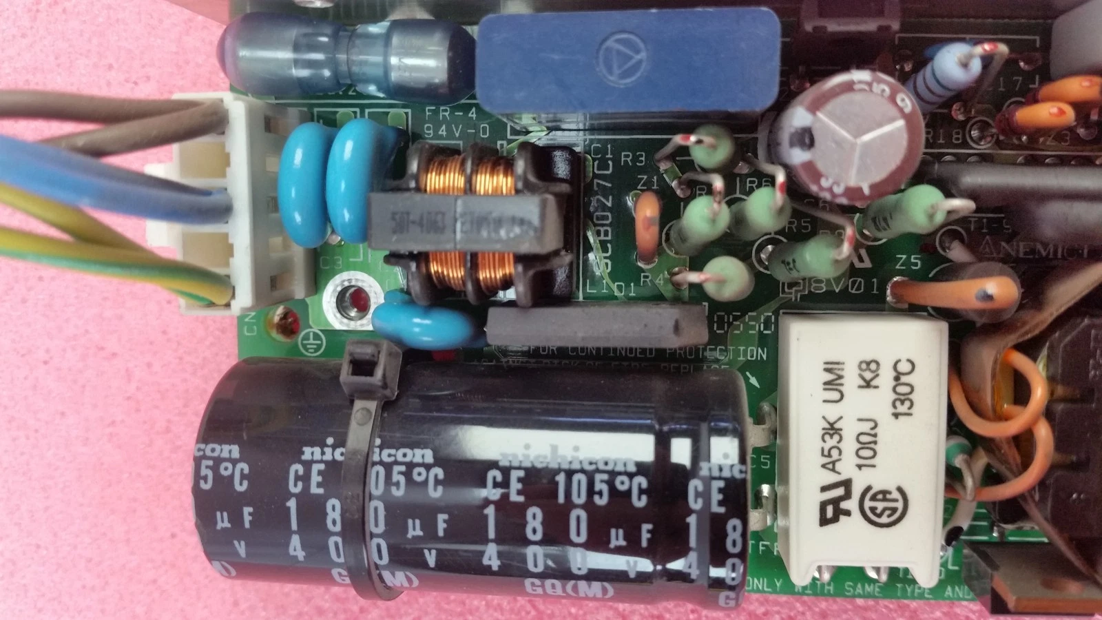 AC input connector, line filter and bulk capacitor of the Nemic-Lambda LWD30-1212
