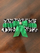 Wedding Bridal Garter Black And White Damask With Green, Handmade New