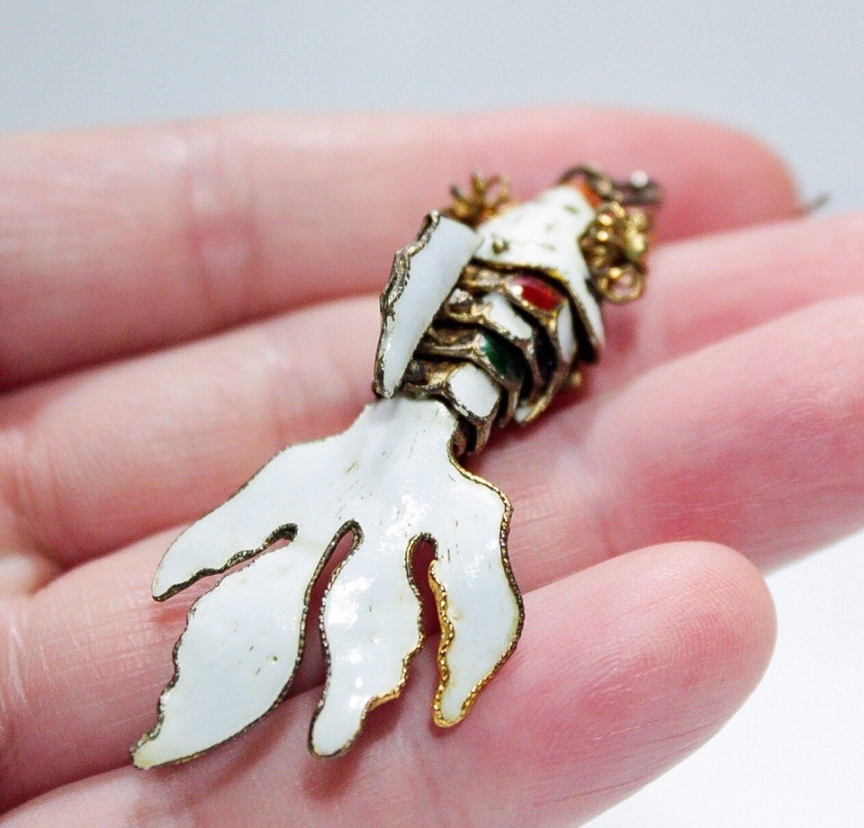 Vintage Chinese Koi Fish Animal Articulated Enamel Multicolor Earrings