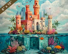 Miami with Coral Castle oil painting 8x10 Print