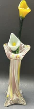 Vtg Lot of 3 Murano Jack Pulpit Vase Swirl Confetti Vase Art Glass Calla Lily