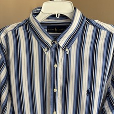 Polo Ralph Lauren Blue Stripe Button Down Shirt Men XL Long Sleeve Cotton Preppy