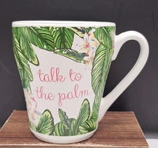 Tri-Coastal Design "Talk to the Palm" Large White Ceramic Palm Leaves Coffee Mug