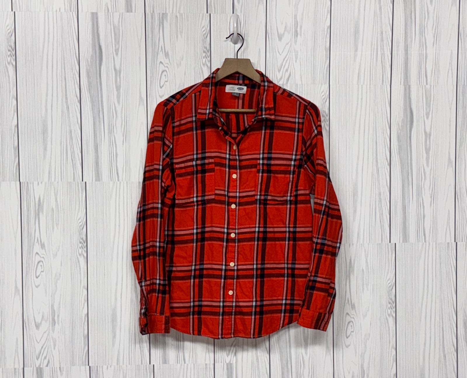 Old Navy plaid shirt womens size large button up long sleeve orange flannel