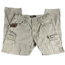 Wrangler RIGGS Canvas Double Knee Tan Carpenter Cargo Pants Size 36x34