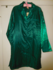 NWT Vintage Delicates Green Satin Long Sleeve Night Shirt Short Gown S