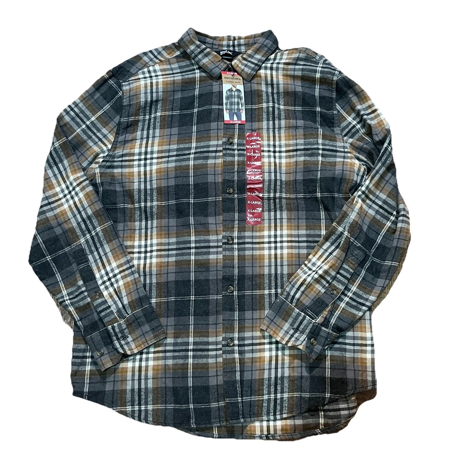 Eddie Bauer Flannel Shirt Men XL Plaid Long Sleeve Button Up