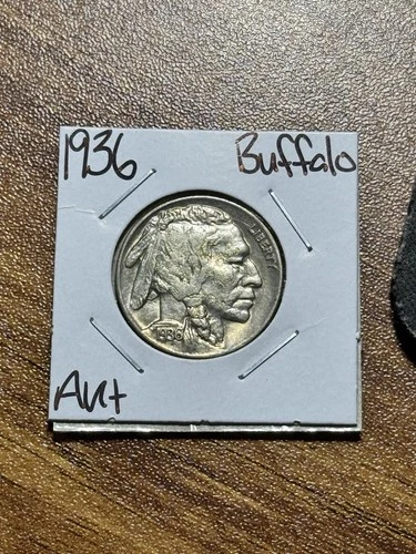 1936 P Buffalo Nickel AU About Uncirculated U.S. 5c Type Coin (Raw14816)