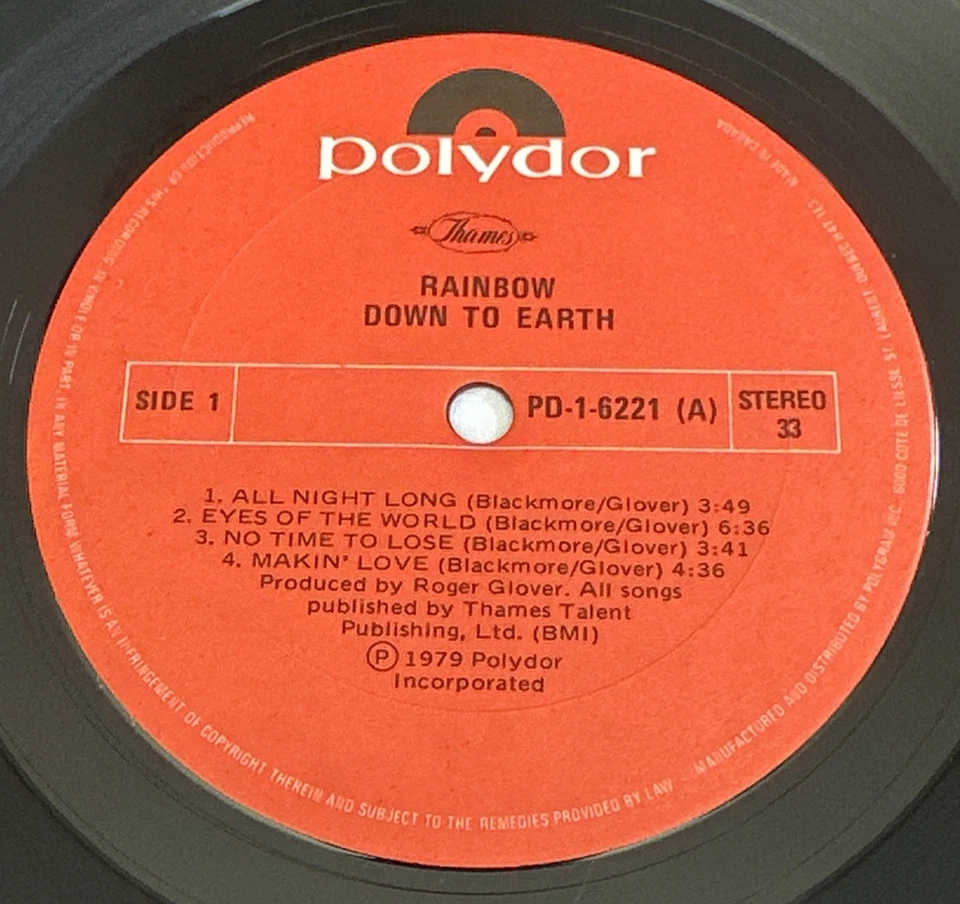 Rainbow Down To Earth Vinyl LP Record Canadian Issue 1984  Polydor EX / EX Foto 4 de 4