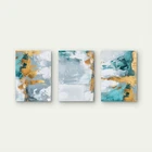 3pcs Teal Mint Turquoise Grey Gold Foil Abstract Wall Art Canvas Unframed/Framed