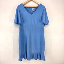 Anne Klein Dress Womens 16 Blue Flutter Sleeve Ruffle Hem V-Neck Sheath Cocktail