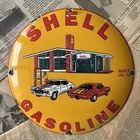 VINTAGE 1955 SHELL GASOLINE STATION 12 INCH CONVEX PORCELAIN ENAMEL SIGN