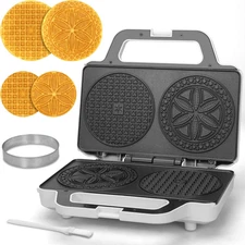 Pizzelle Maker Electric, Non-Stick Stroopwafel Iron, 2 X 5" Cookie Machine for C