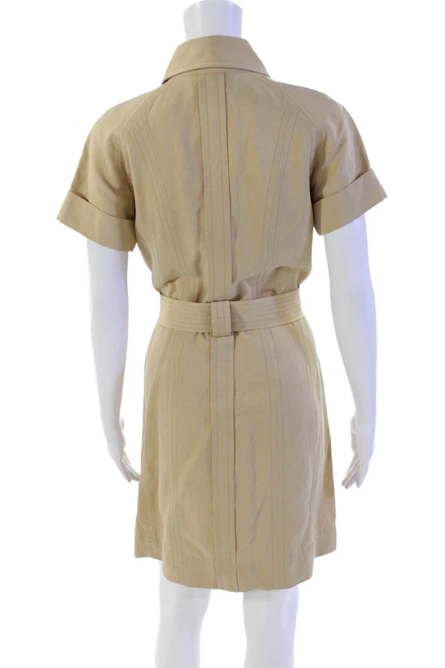 Diane Von Furstenberg Womens Cotton Buttoned Waist Tied Dress Beige Size 6 - Image 3 of 4