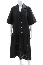 Ganni Women Jacket Dress Black Short Sleeve Cotton Button Size 32