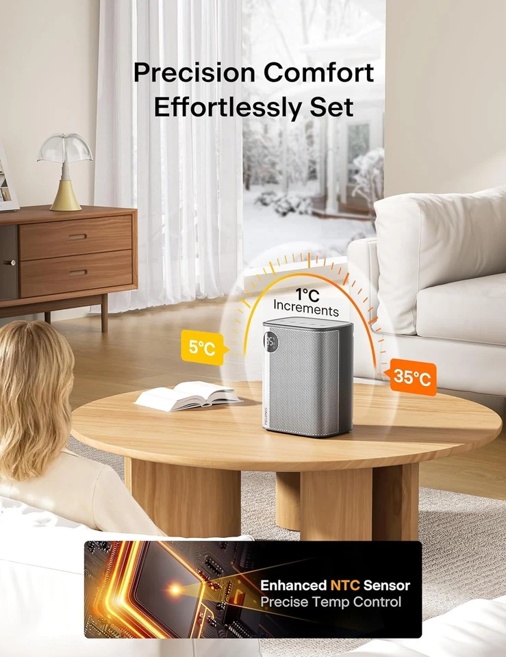 PELONIS Ceramic Heater Mini 2000W with Remote Control, 2-Second Rapid Heating - Image 4 of 4