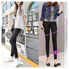 3x LEGGINGS MOD.KZ-156 DA DONNA COMODI ELEGANTI LEGGERMENTE LUCIDI COLORE NERO